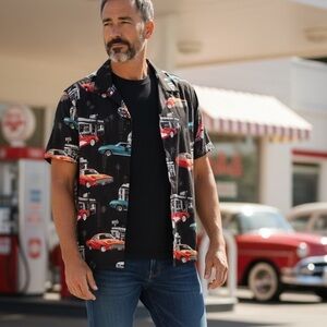 Hawaiian‎ Islands Muscle Car Print Shirt Corvette Camaro Sz L Vintage Colorful